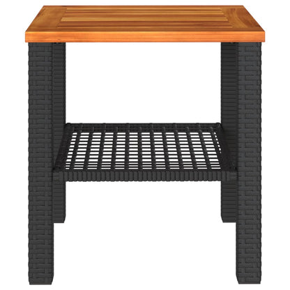 Garden Table Black 40x40x42 cm Poly Rattan Acacia Wood