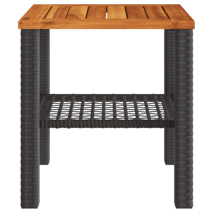 Garden Table Black 40x40x42 cm Poly Rattan Acacia Wood