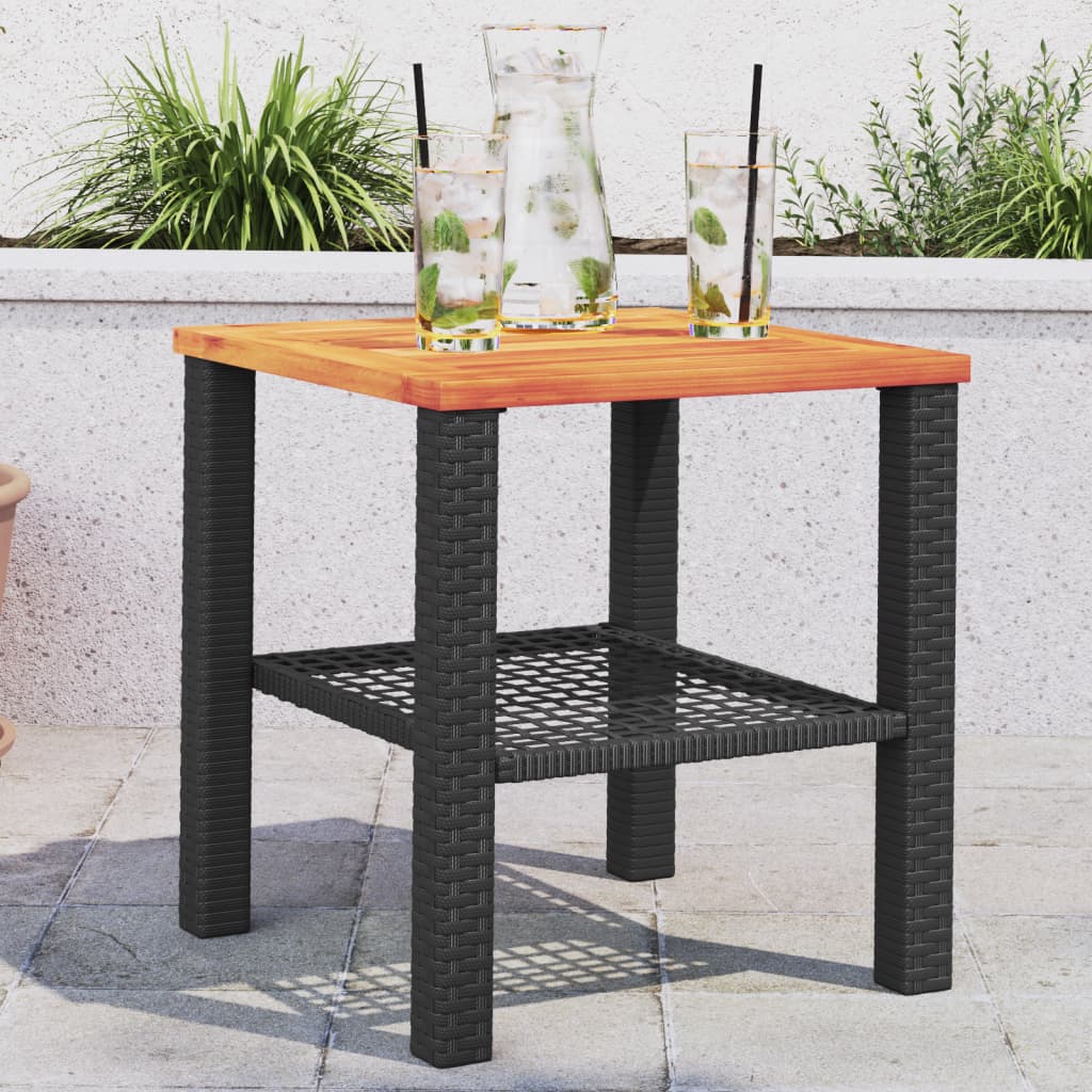 Garden Table Black 40x40x42 cm Poly Rattan Acacia Wood