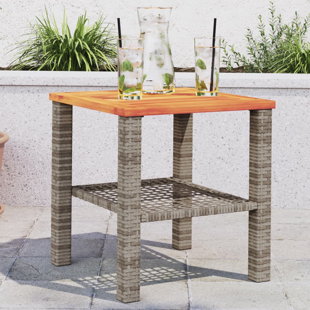 Garden Table Grey 40x40x42 cm Poly Rattan Acacia Wood