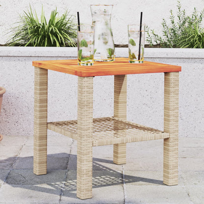 Garden Table Beige 40x40x42 cm Poly Rattan Acacia Wood