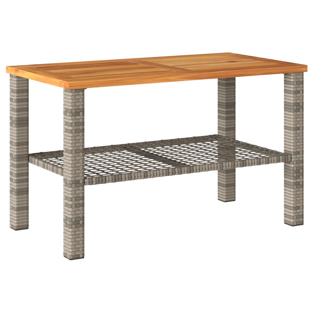 Garden Table Grey 70x38x42 cm Poly Rattan Acacia Wood