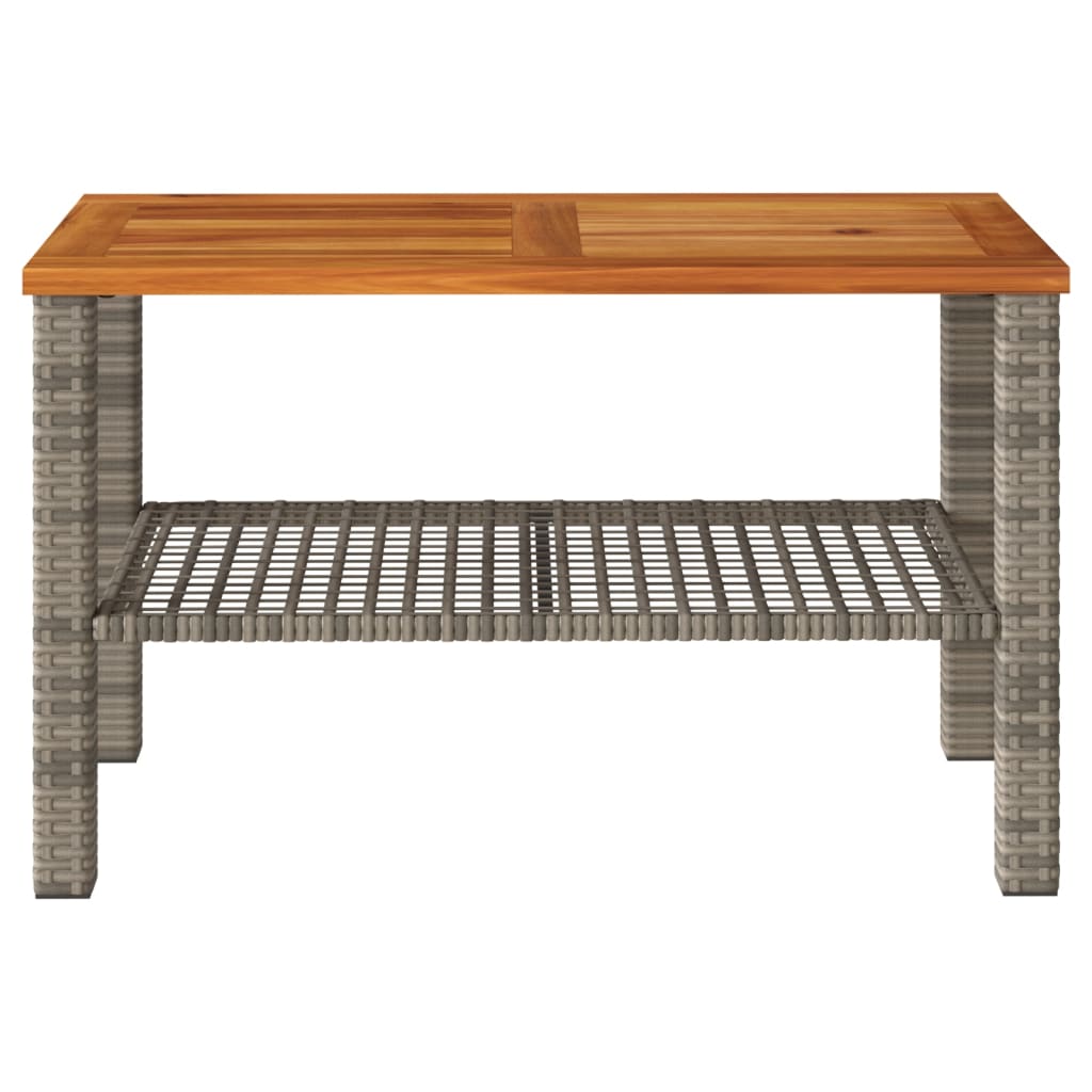 Garden Table Grey 70x38x42 cm Poly Rattan Acacia Wood