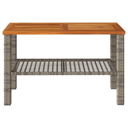 Garden Table Grey 70x38x42 cm Poly Rattan Acacia Wood