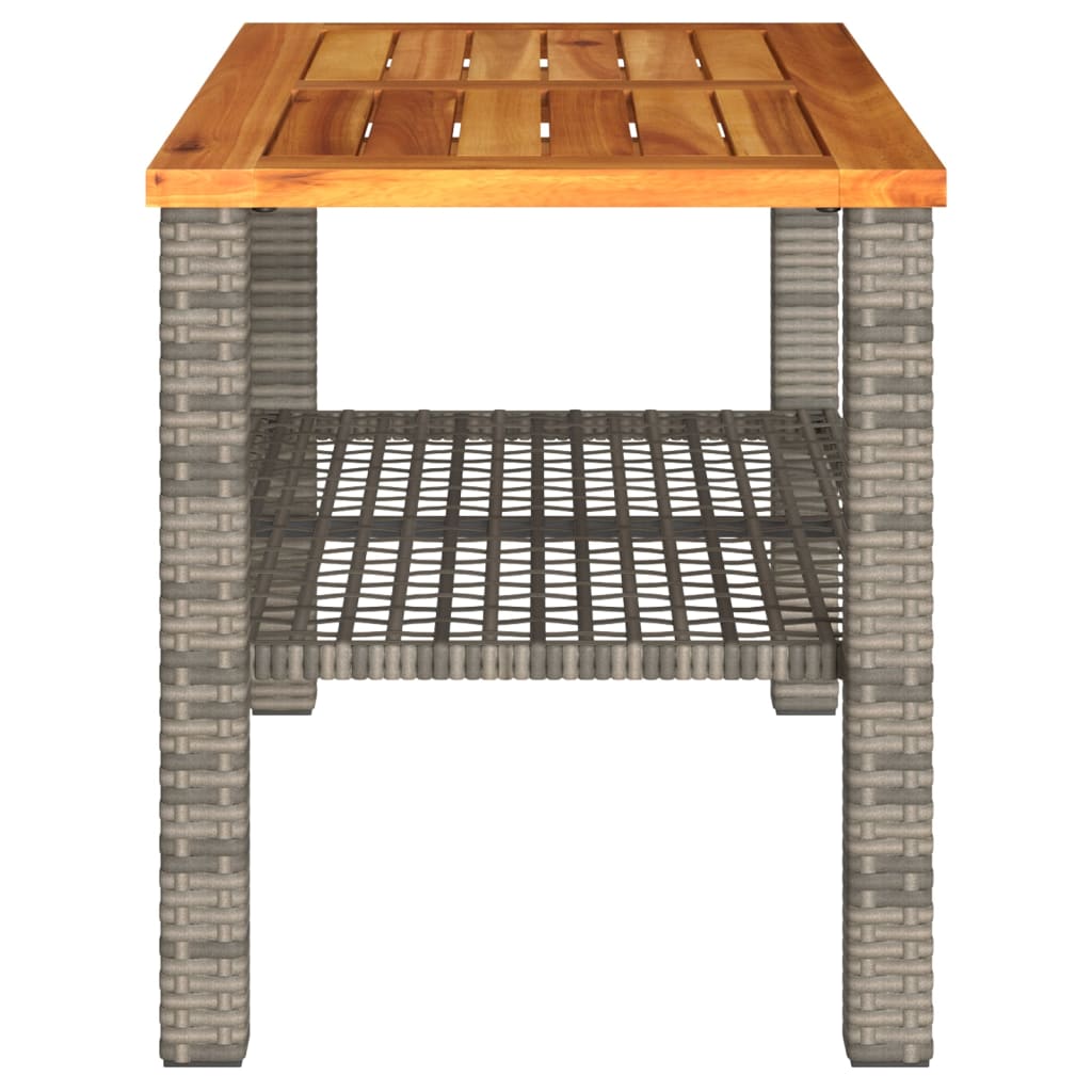 Garden Table Grey 70x38x42 cm Poly Rattan Acacia Wood