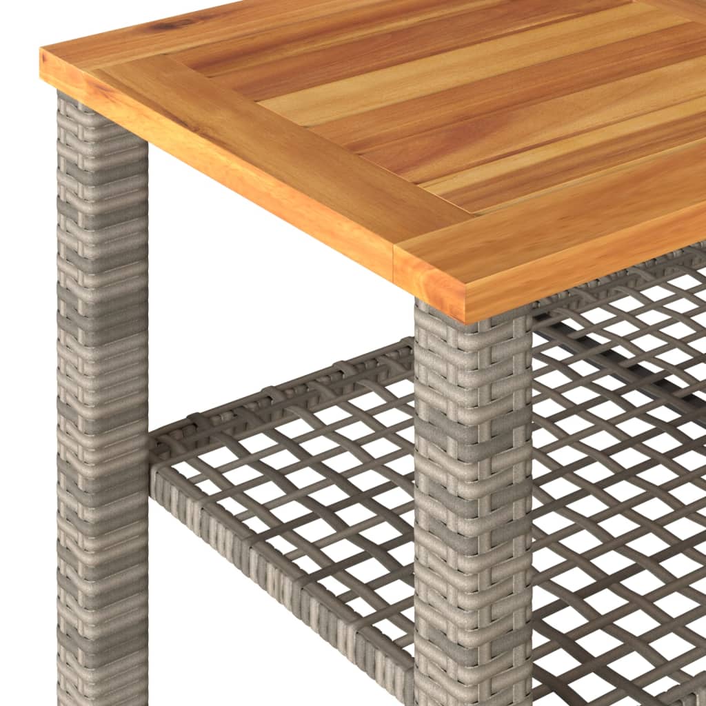 Garden Table Grey 70x38x42 cm Poly Rattan Acacia Wood