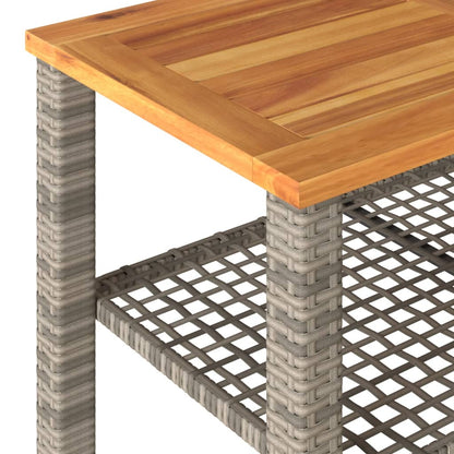 Garden Table Grey 70x38x42 cm Poly Rattan Acacia Wood