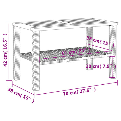 Garden Table Grey 70x38x42 cm Poly Rattan Acacia Wood