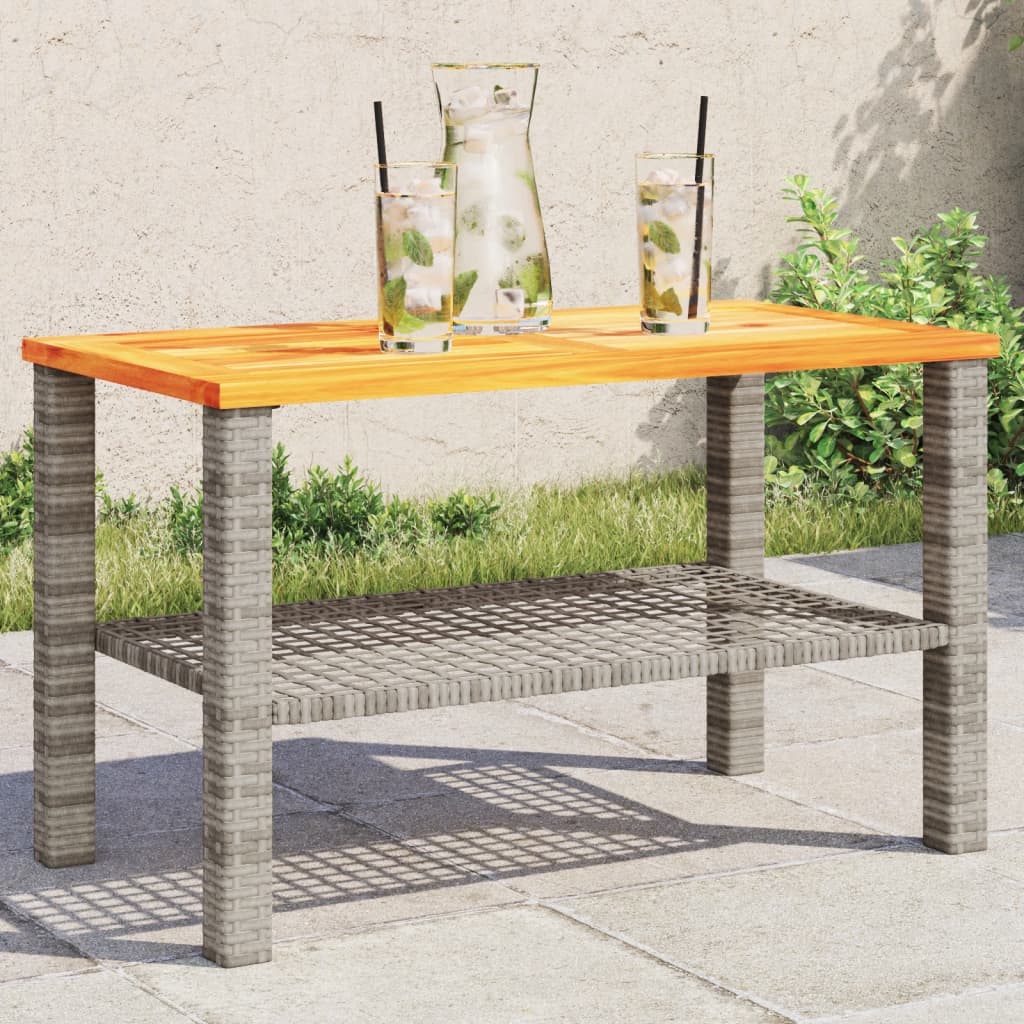 Garden Table Grey 70x38x42 cm Poly Rattan Acacia Wood