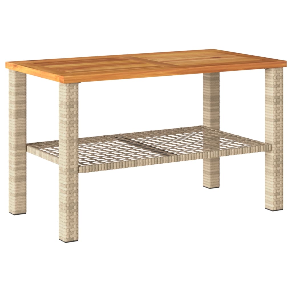 Garden Table Beige 70x38x42 cm Poly Rattan Acacia Wood