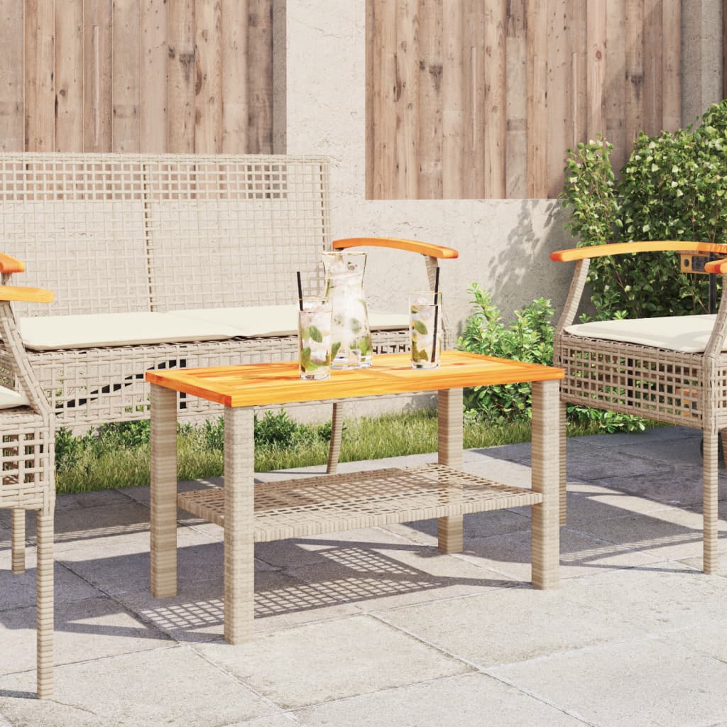 Garden Table Beige 70x38x42 cm Poly Rattan Acacia Wood