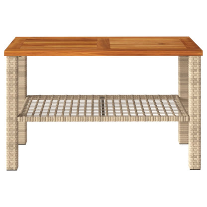 Garden Table Beige 70x38x42 cm Poly Rattan Acacia Wood