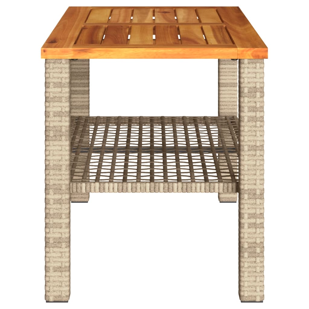 Garden Table Beige 70x38x42 cm Poly Rattan Acacia Wood