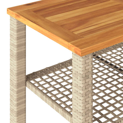 Garden Table Beige 70x38x42 cm Poly Rattan Acacia Wood