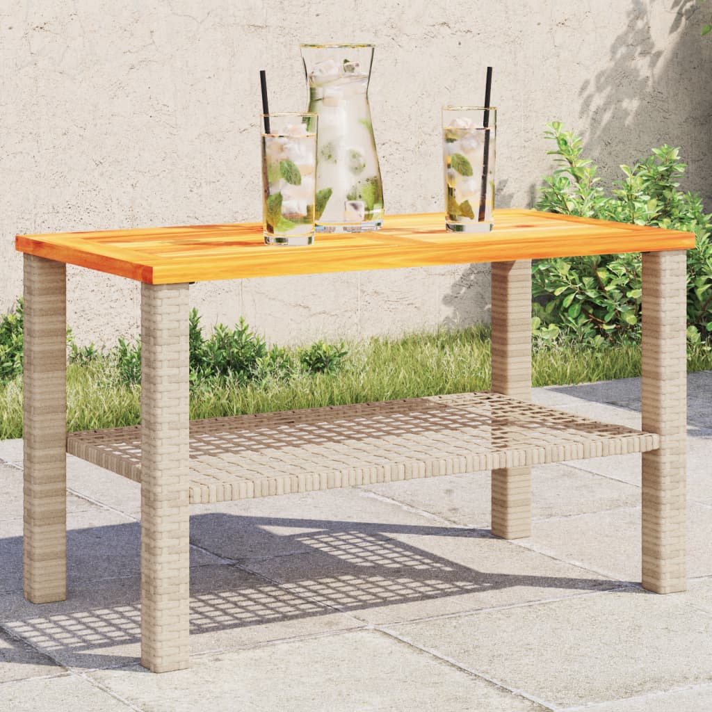 Garden Table Beige 70x38x42 cm Poly Rattan Acacia Wood