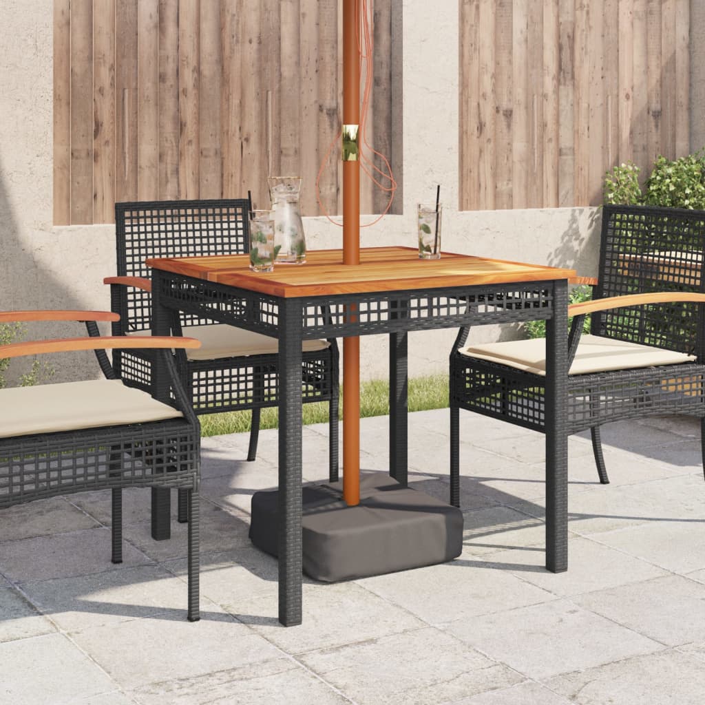 Garden Table Black 80x80x75 cm Poly Rattan Acacia Wood