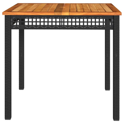 Garden Table Black 80x80x75 cm Poly Rattan Acacia Wood