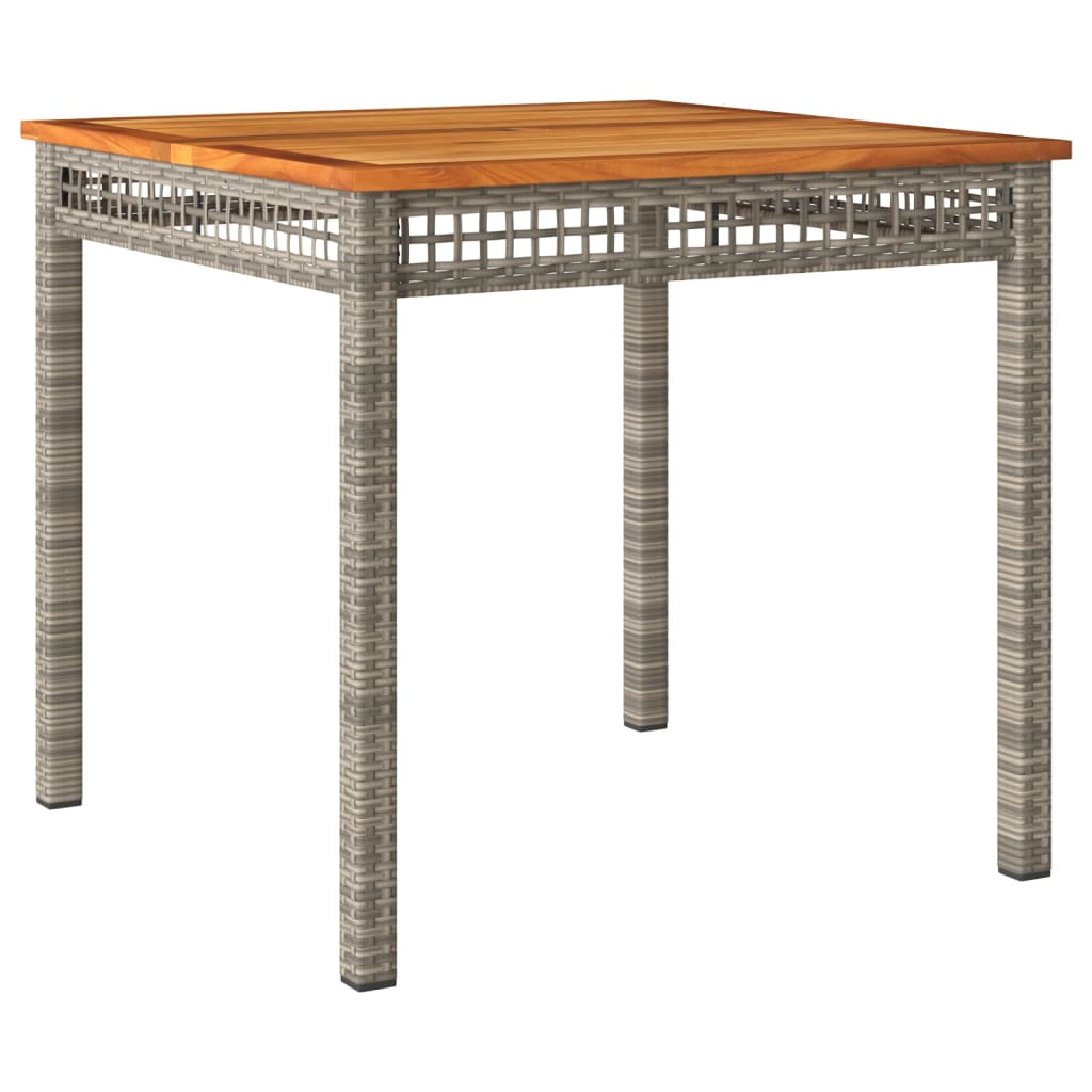 Garden Table Grey 80x80x74 cm Poly Rattan Acacia Wood