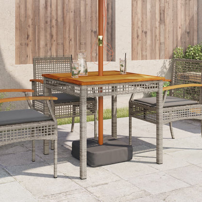 Garden Table Grey 80x80x74 cm Poly Rattan Acacia Wood