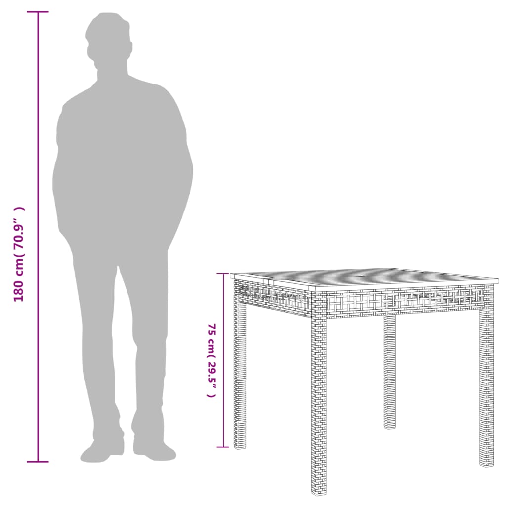 Garden Table Grey 80x80x74 cm Poly Rattan Acacia Wood