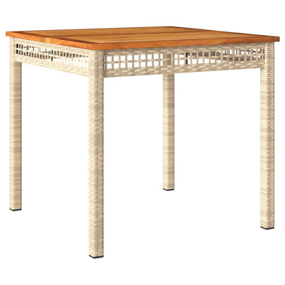 Garden Table Beige 80x80x75 cm Poly Rattan Acacia Wood