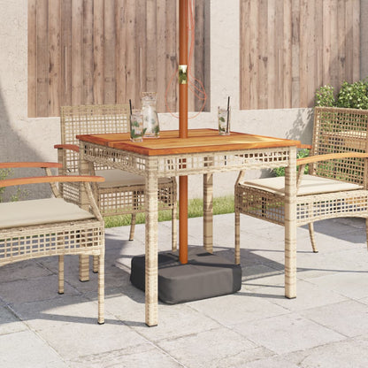 Garden Table Beige 80x80x75 cm Poly Rattan Acacia Wood