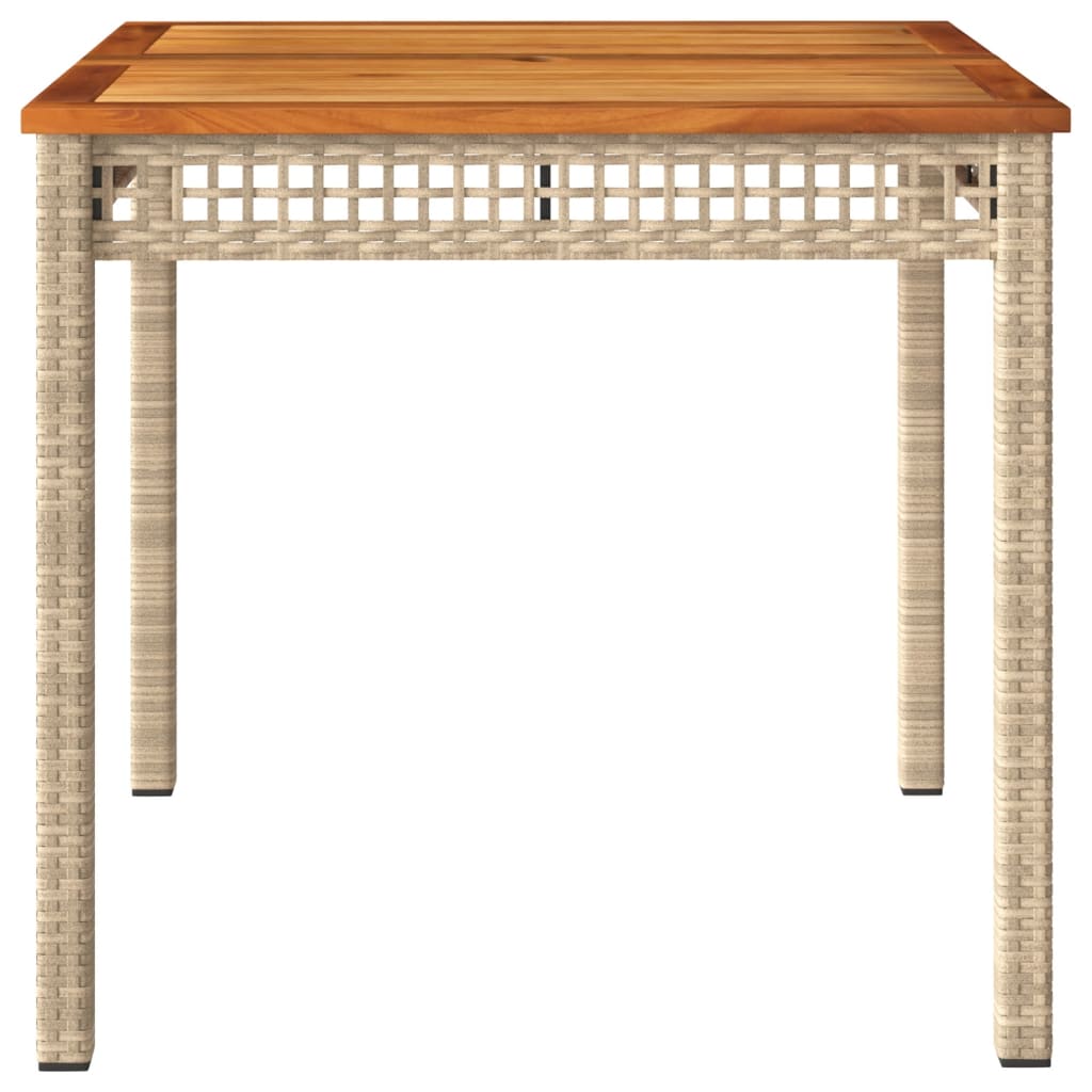 Garden Table Beige 80x80x75 cm Poly Rattan Acacia Wood