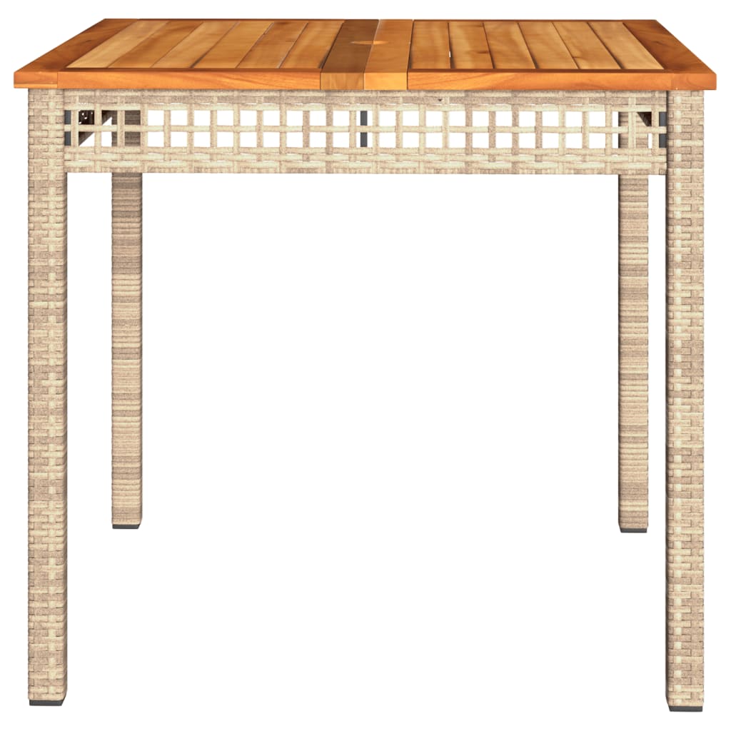 Garden Table Beige 80x80x75 cm Poly Rattan Acacia Wood