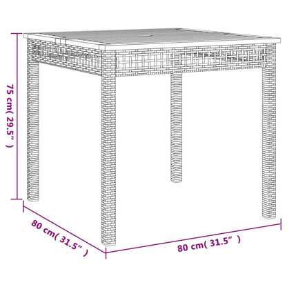 Garden Table Beige 80x80x75 cm Poly Rattan Acacia Wood