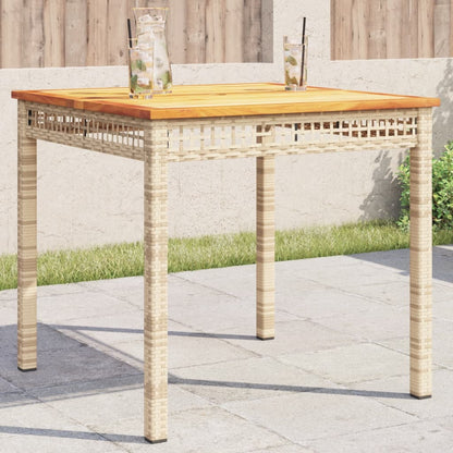 Garden Table Beige 80x80x75 cm Poly Rattan Acacia Wood