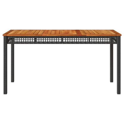 Garden Table Black 140x80x75 cm Poly Rattan Acacia Wood