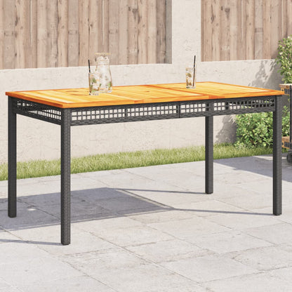 Garden Table Black 140x80x75 cm Poly Rattan Acacia Wood