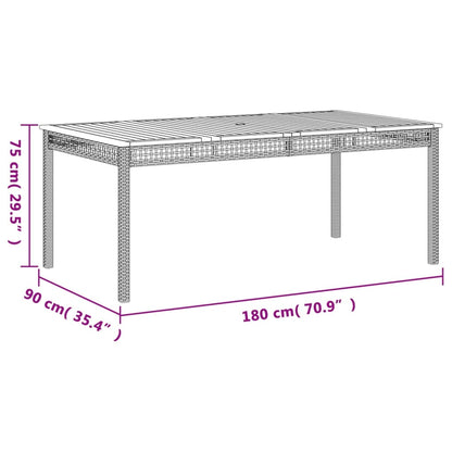 Garden Table Black 180x90x75 cm Poly Rattan Acacia Wood