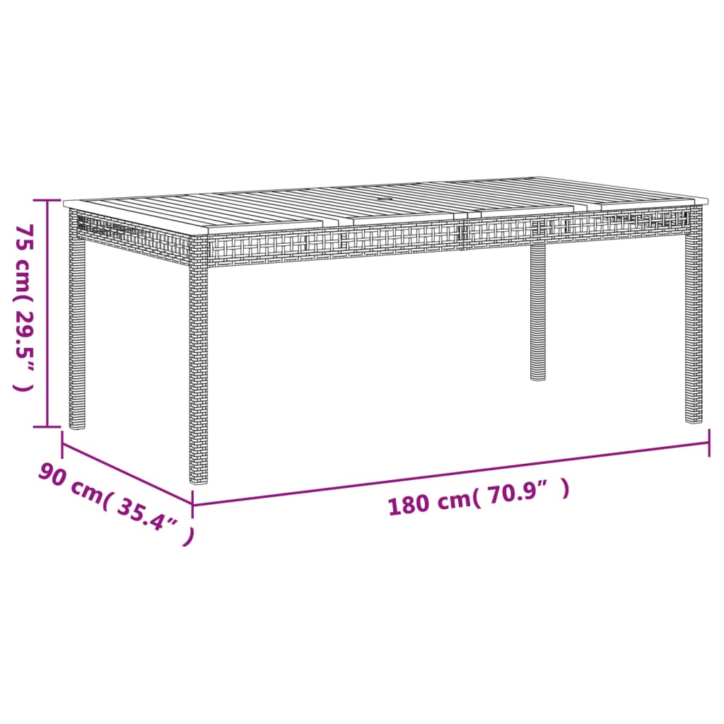 Garden Table Grey 180x90x75 cm Poly Rattan Acacia Wood