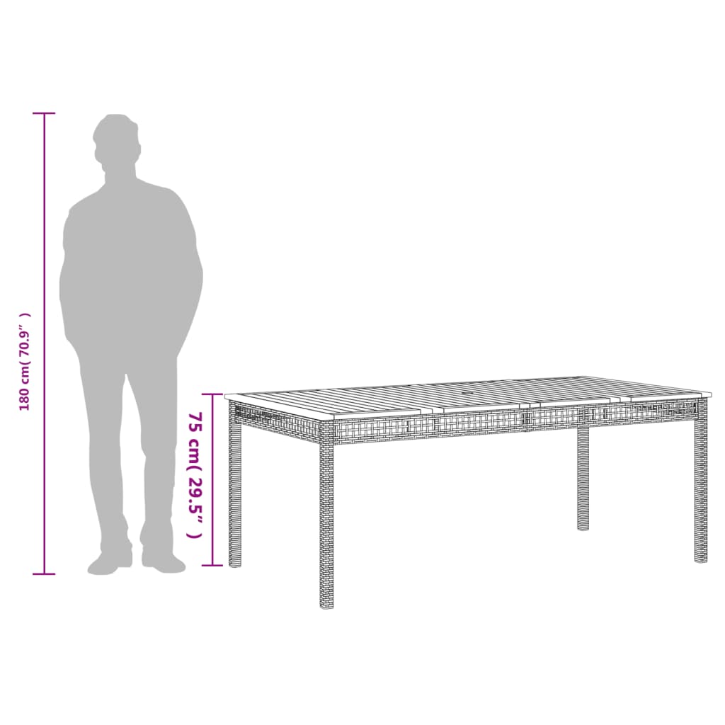 Garden Table Grey 180x90x75 cm Poly Rattan Acacia Wood