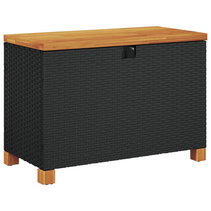 Garden Storage Box Black 80x40x48 cm Poly Rattan Acacia Wood