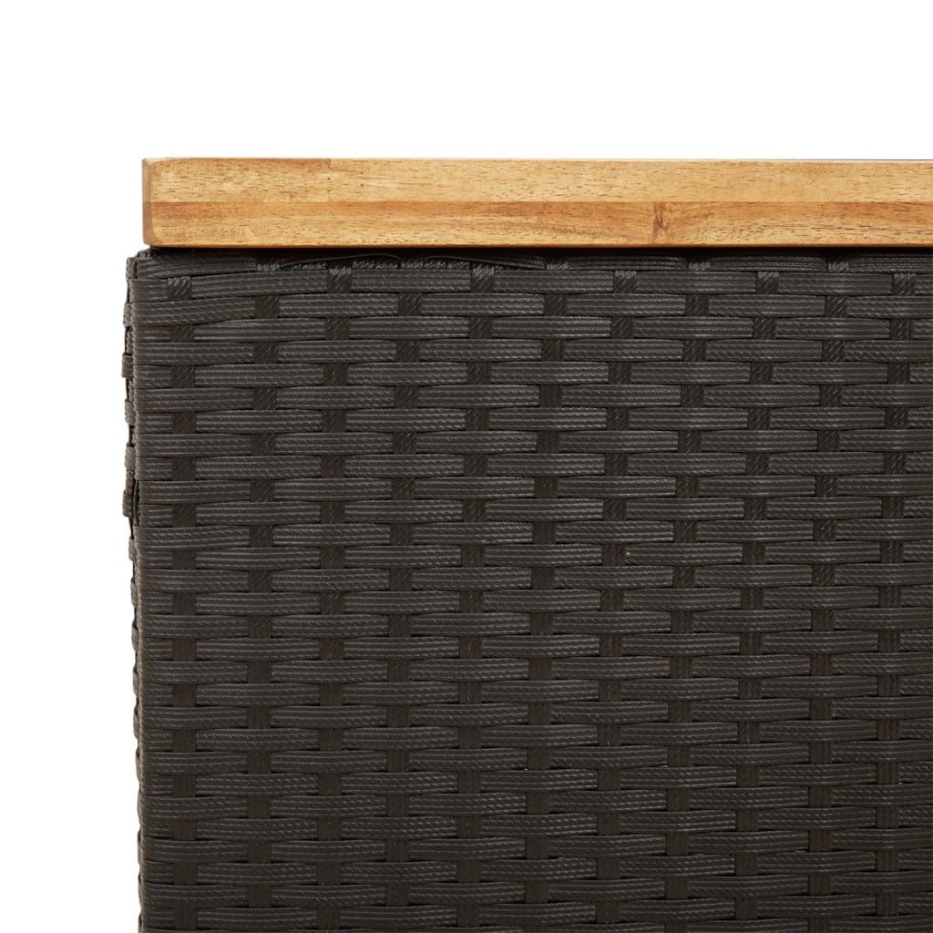 Garden Storage Box Black 80x40x48 cm Poly Rattan Acacia Wood