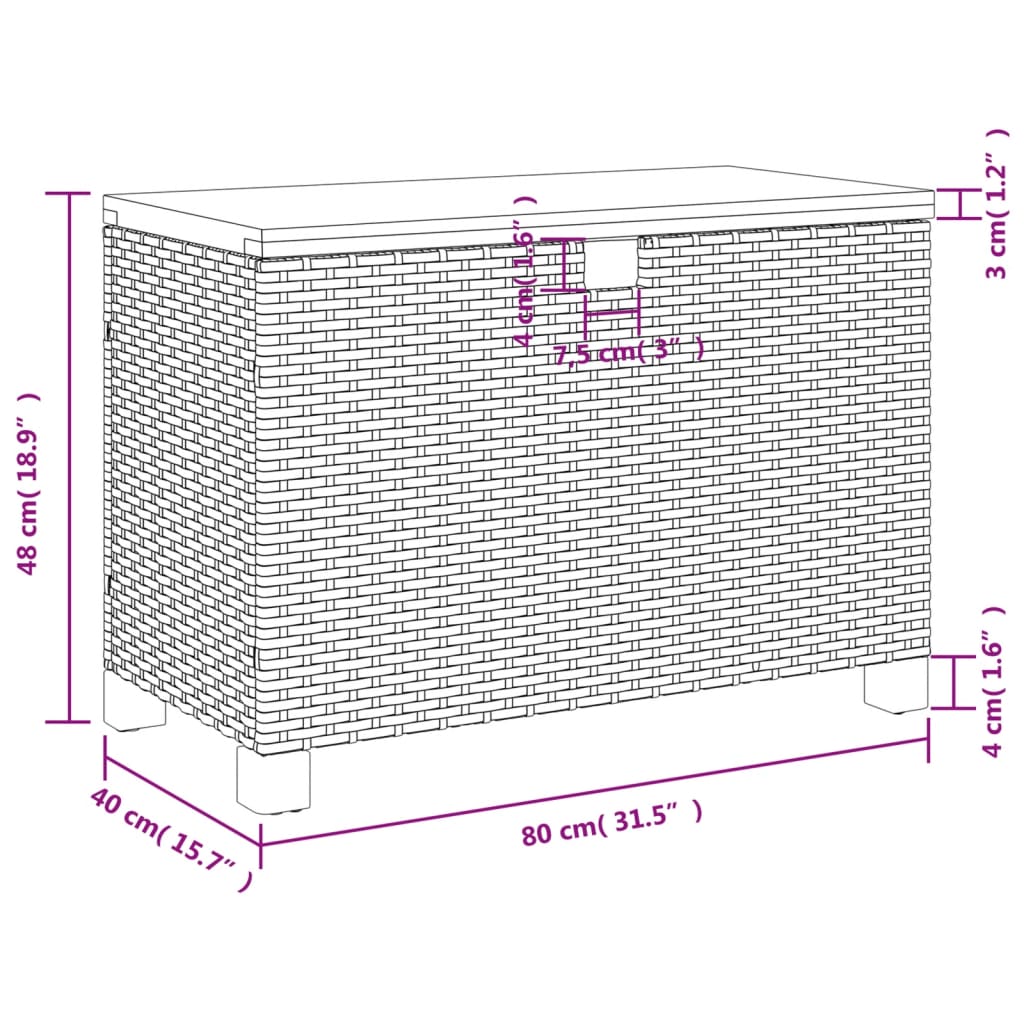 Garden Storage Box Black 80x40x48 cm Poly Rattan Acacia Wood