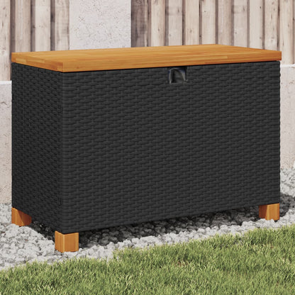 Garden Storage Box Black 80x40x48 cm Poly Rattan Acacia Wood