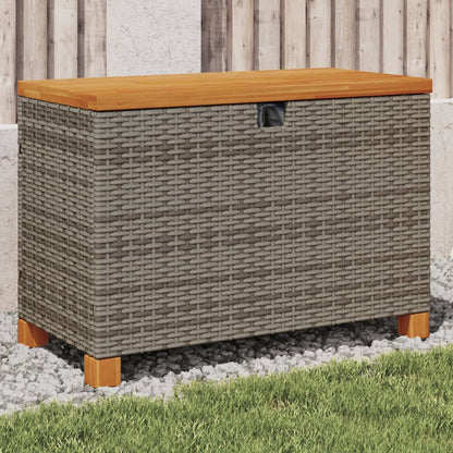 Garden Storage Box Grey 80x40x48 cm Poly Rattan Acacia Wood