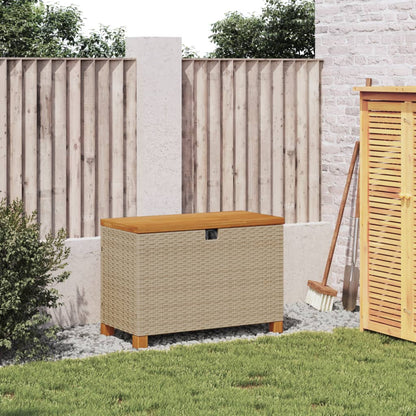 Garden Storage Box Beige 80x40x48 cm Poly Rattan Acacia Wood