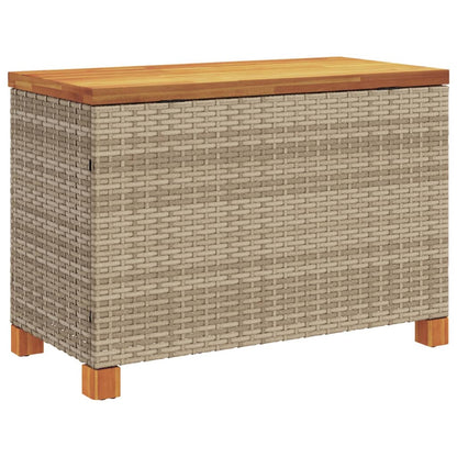 Garden Storage Box Beige 80x40x48 cm Poly Rattan Acacia Wood