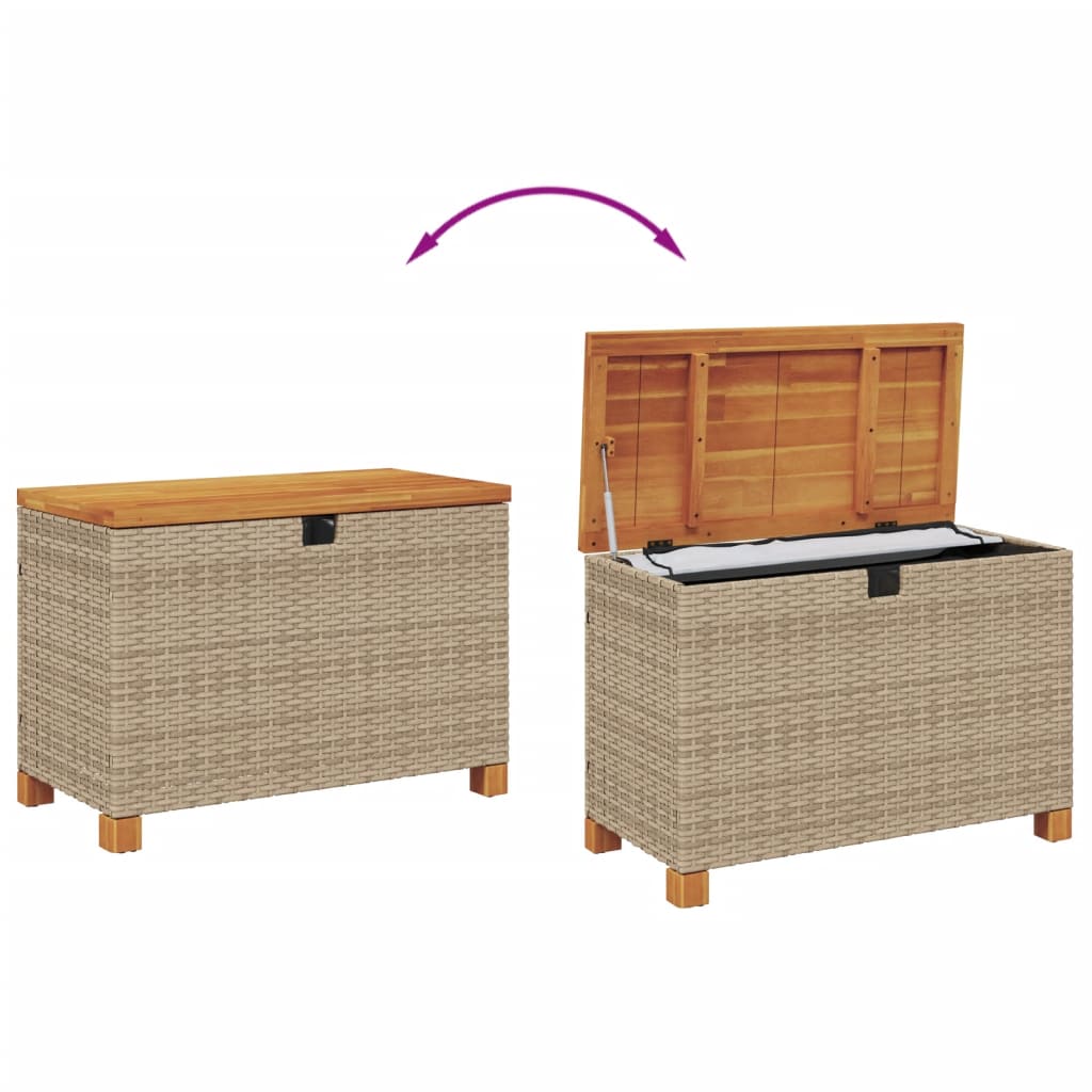 Garden Storage Box Beige 80x40x48 cm Poly Rattan Acacia Wood