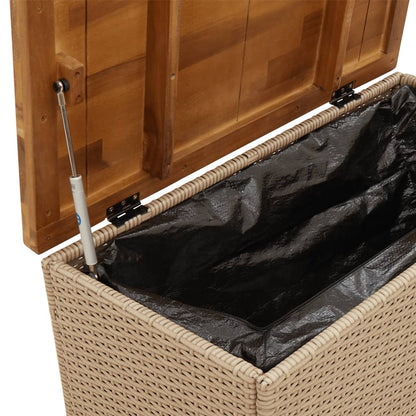 Garden Storage Box Beige 80x40x48 cm Poly Rattan Acacia Wood