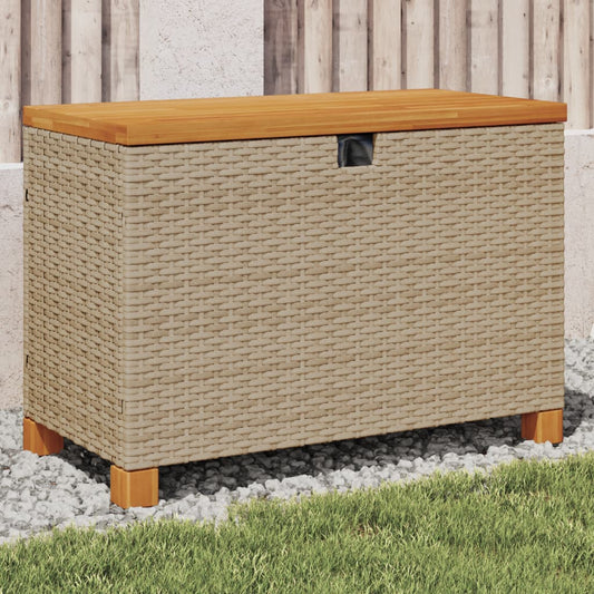 Garden Storage Box Beige 80x40x48 cm Poly Rattan Acacia Wood