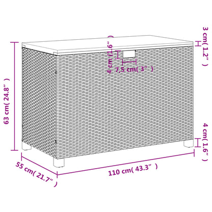 Garden Storage Box Grey 110x55x63 cm Poly Rattan Acacia Wood