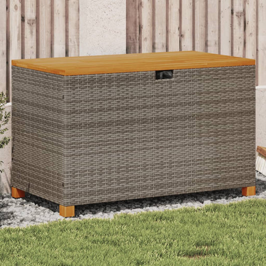 Garden Storage Box Grey 110x55x63 cm Poly Rattan Acacia Wood