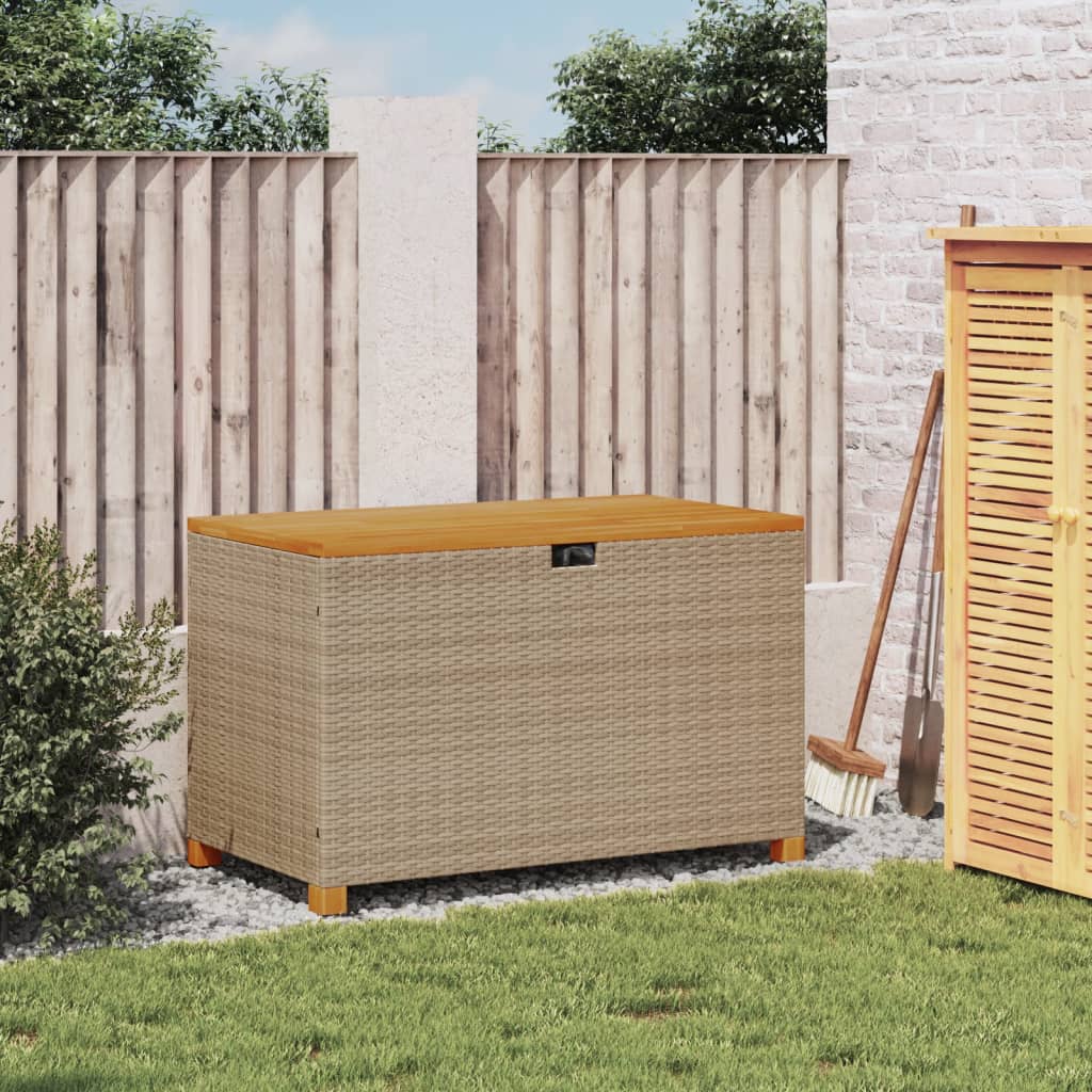 Garden Storage Box Beige 110x55x63 cm Poly Rattan Acacia Wood