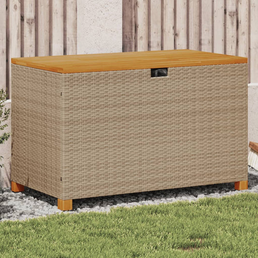 Garden Storage Box Beige 110x55x63 cm Poly Rattan Acacia Wood