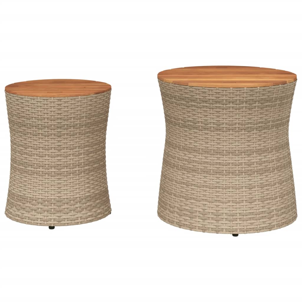 Garden Side Tables 2 pcs with Wooden Top Beige Poly Rattan